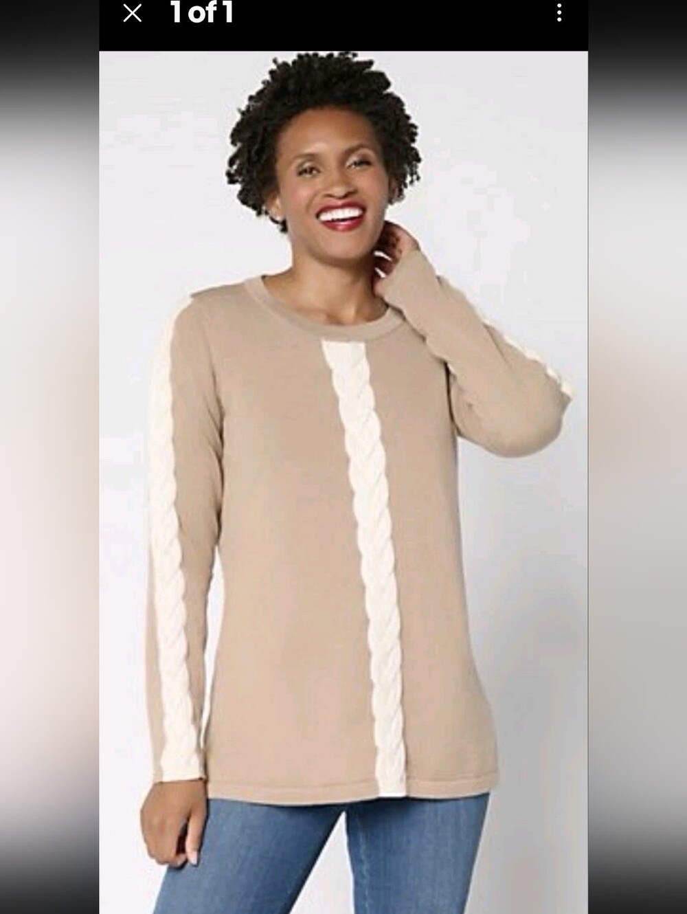 New Long-Sleeve Cable-Trim Sweater Top Large